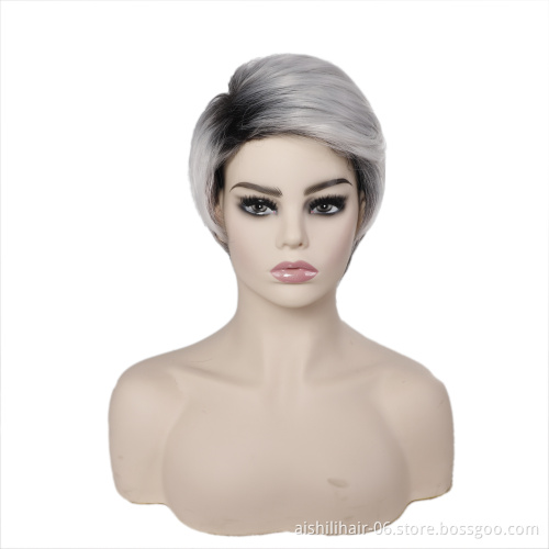 wholesale  wigs stort natural straight ombre black to silver colour fiber synthetic hair wigs for women